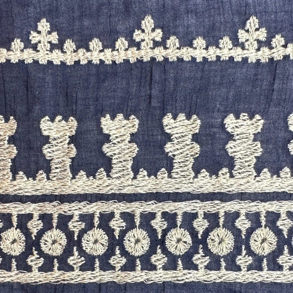 Navy Blue Embroidered cotton scarf.